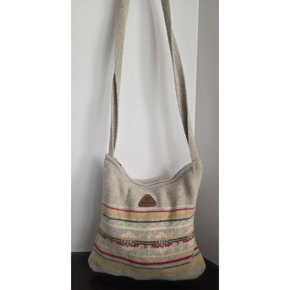 Sherpa Crossbody Bag Knit Purse Lamb Wool Made in Nepal Boho Hippie 11.5x12.5
